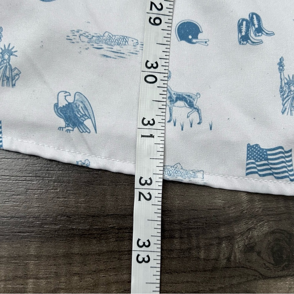 Burlebo Shirt Men’s 2XL White Blue Button Up Stretch American All Over Print - Picture 9 of 9
